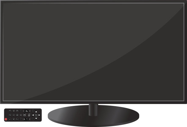 现代电视。平板电视。宽屏。电视和遥控器。图片下载