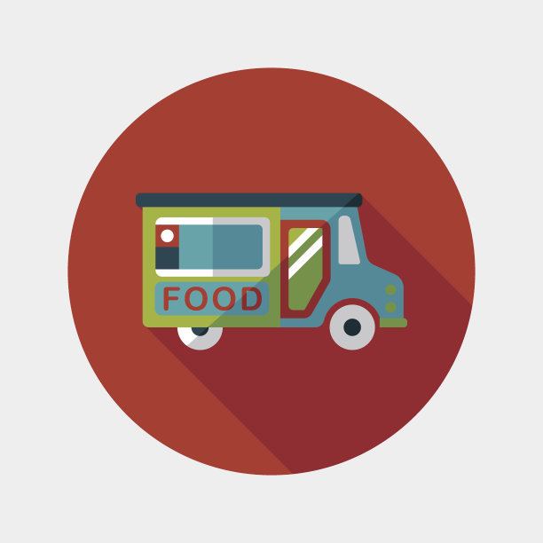 运输摊贩推车扁平图标与长影子，eps10图片下载