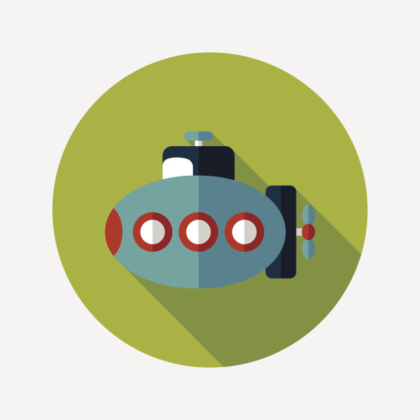 运输潜艇平面图标与长影子，eps10图片下载