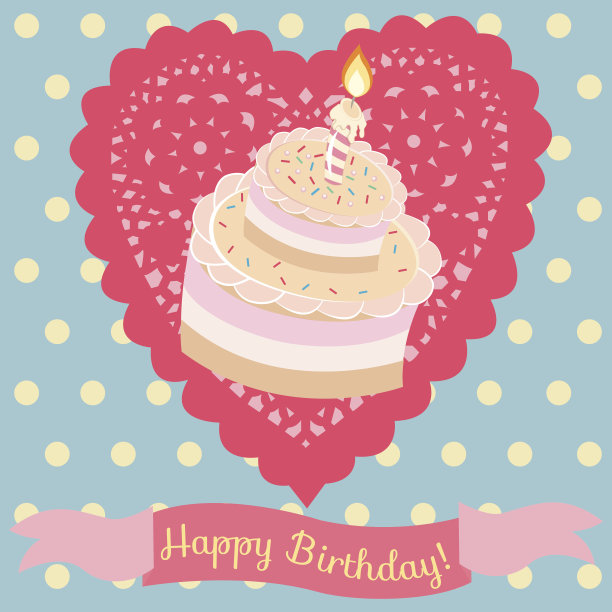 生日蛋糕和花边心。图片下载