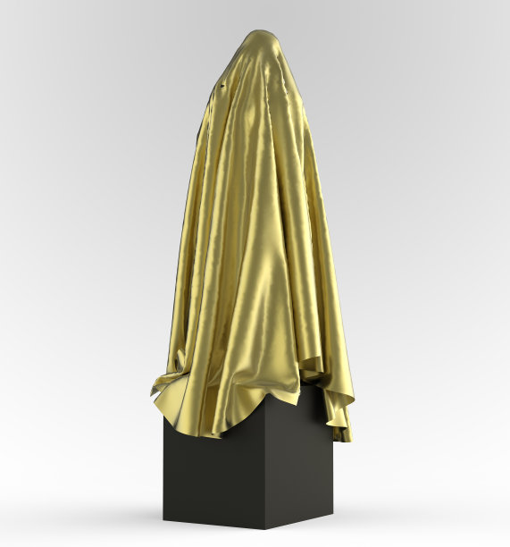 雕像在立方体讲台上覆盖着光滑的缎子布。之前图片下载