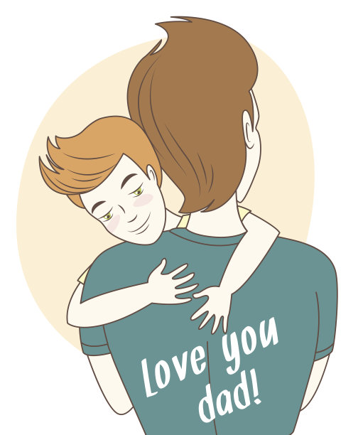 父亲和儿子拥抱。手绘风格贺卡图片下载