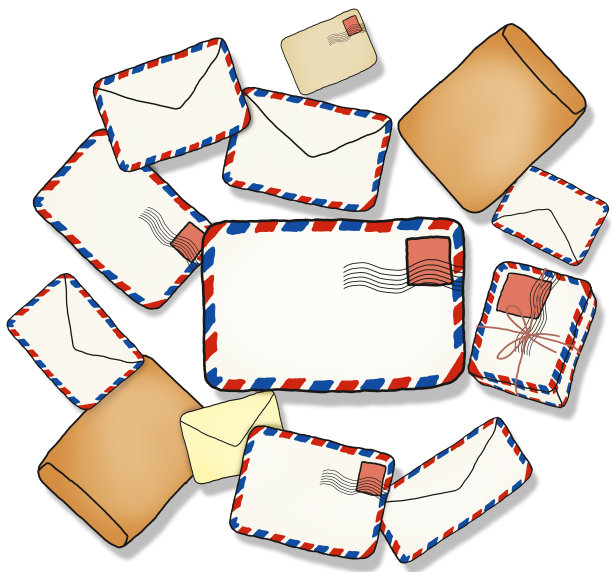 信件和信封的堆叠插图图片下载