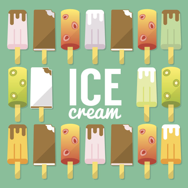 一组数字冰淇淋，平面图标，矢量图片下载