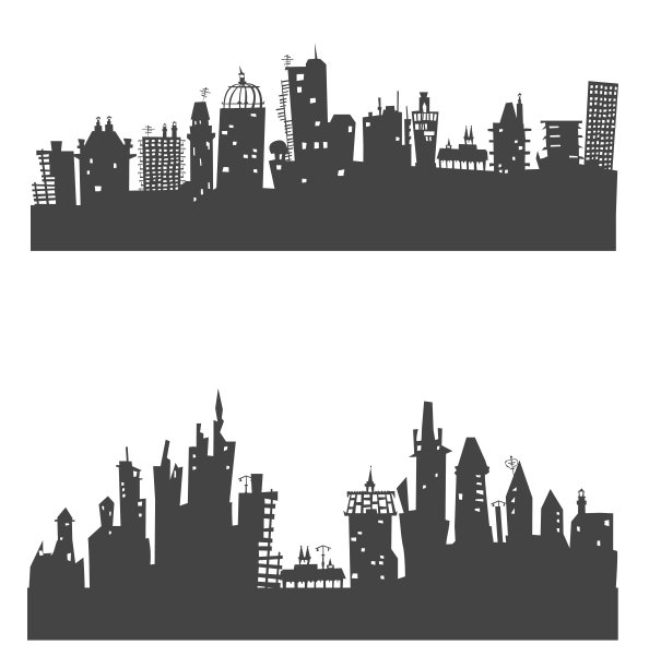 城市景观由不同的建筑剪影组成图片下载