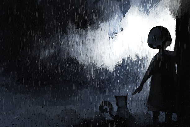 雨中抱着猫的女孩图片下载