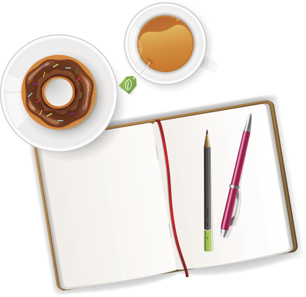 带笔记本和茶的场景图片下载