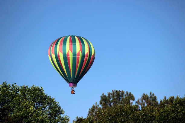 热气球漂浮在树线上空图片下载