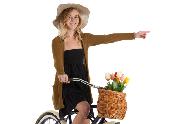 快乐的女人骑着自行车图片下载
