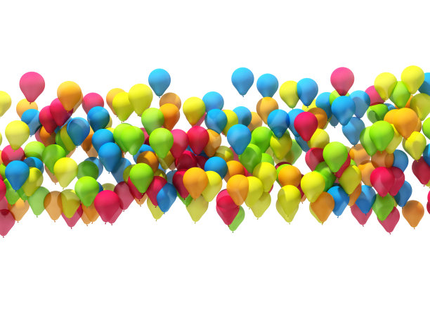 五颜六色的气球在城市节日。图片下载