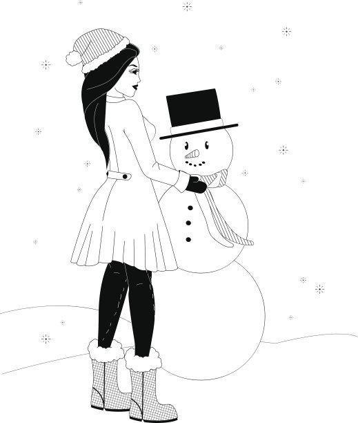女人堆雪人图片下载