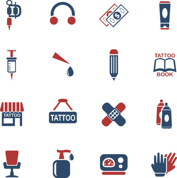 纹身沙龙图标套装图片下载