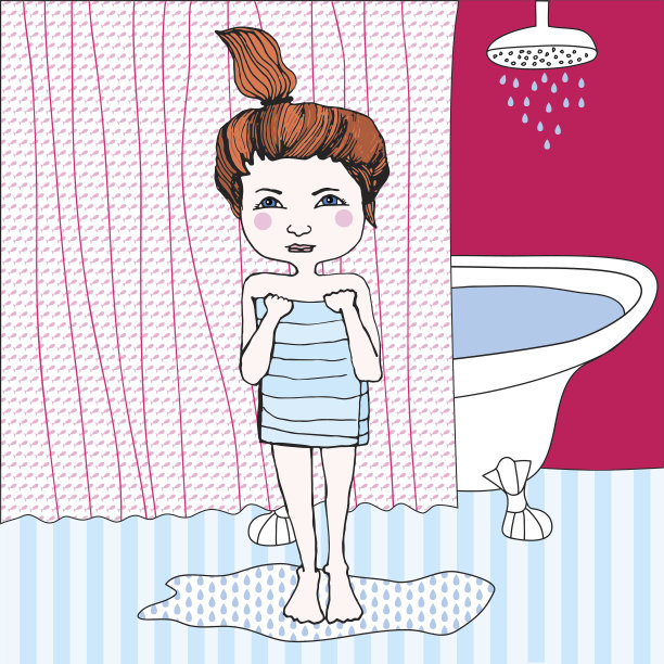 女孩洗澡-插图图片下载