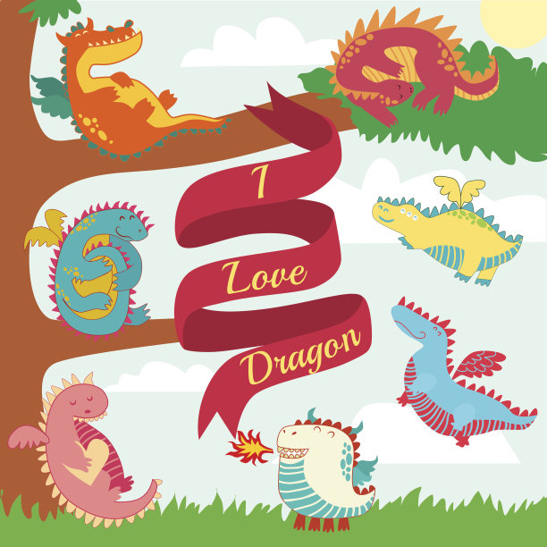 一套可爱的小龙收藏品图片下载