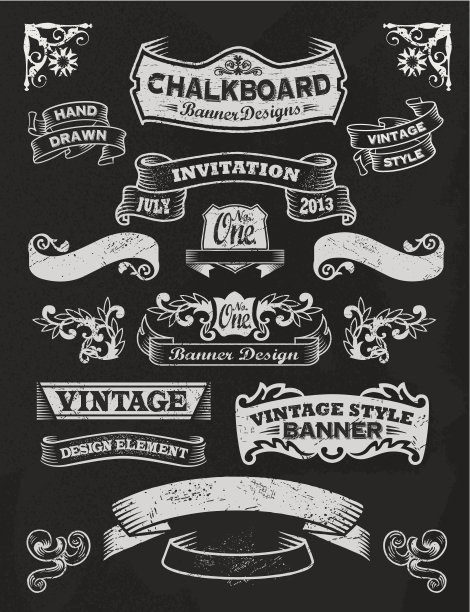 黑板设计元素。帧和横幅素材图片