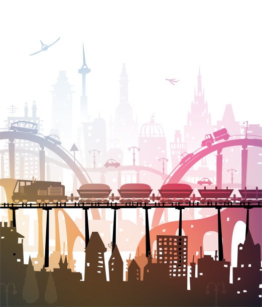 火车穿过城市，插图图片下载