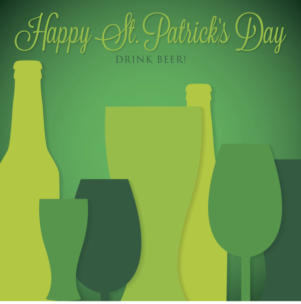 覆盖啤酒瓶和玻璃圣帕特里克节贺卡图片下载