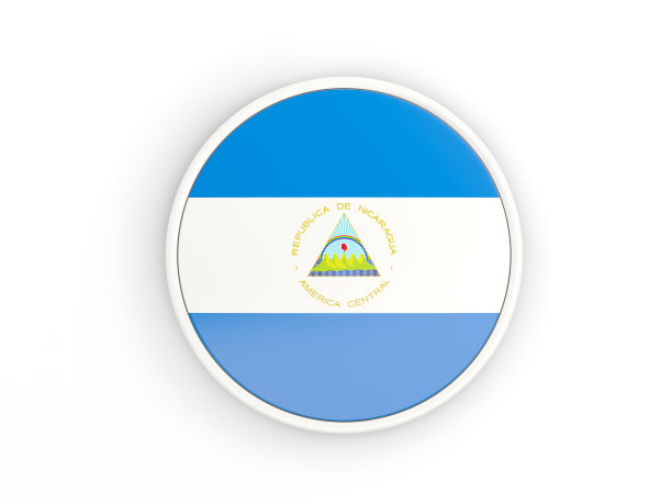 尼加拉瓜的旗帜。带框架的圆形图标图片下载