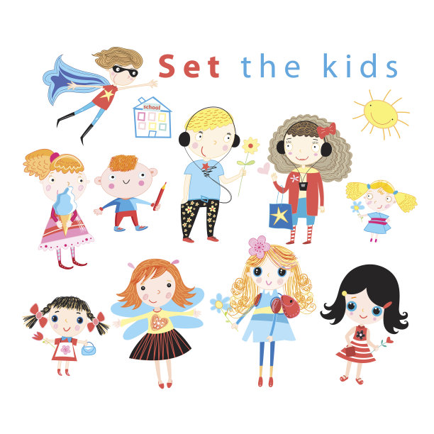 一组不同的有趣的孩子图片下载