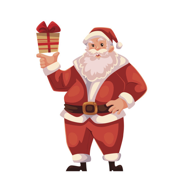 圣诞老人拿着一个小礼盒的全身像素材图片