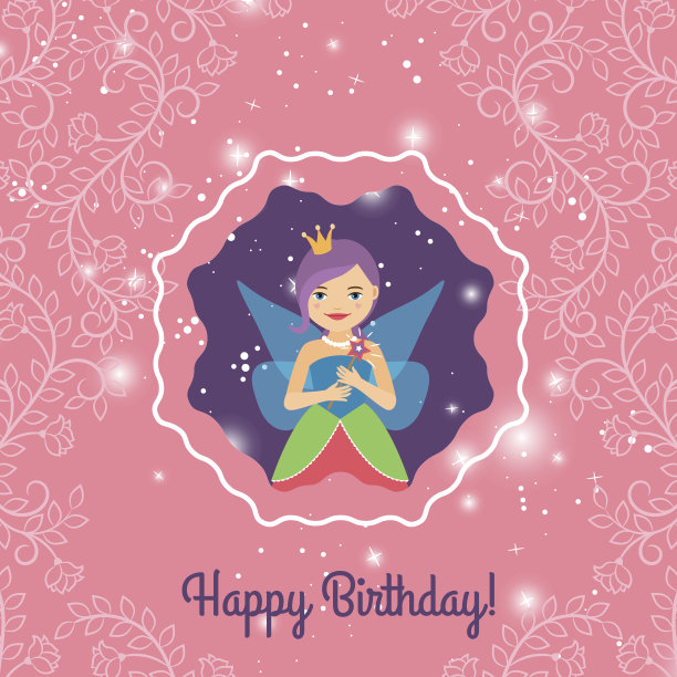 生日贺卡与卡通公主图片下载