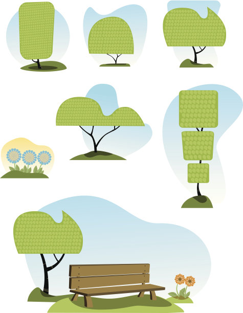 树元素和公园长椅图片下载