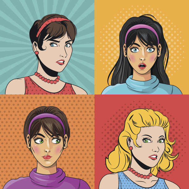 人物设计波普艺术图标复古彩色插画素材图片