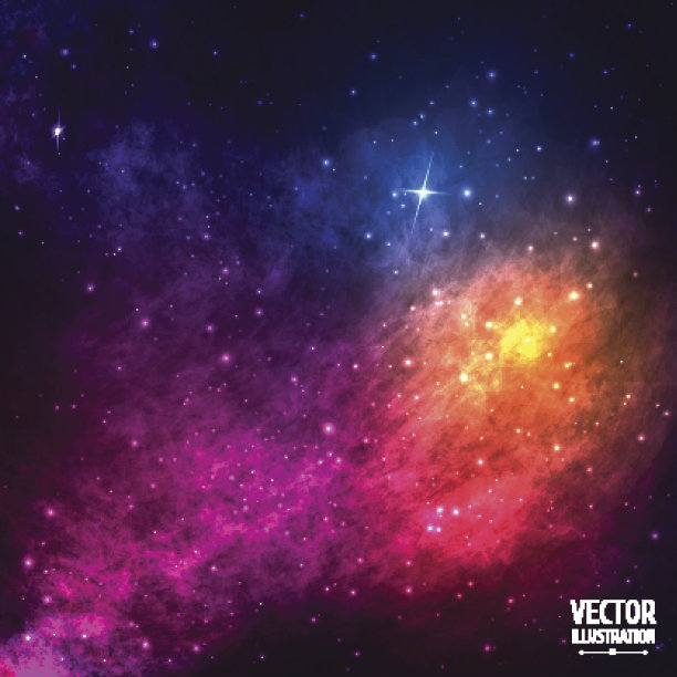 彩色的宇宙背景与光，闪亮的星星，星尘和星云素材图片