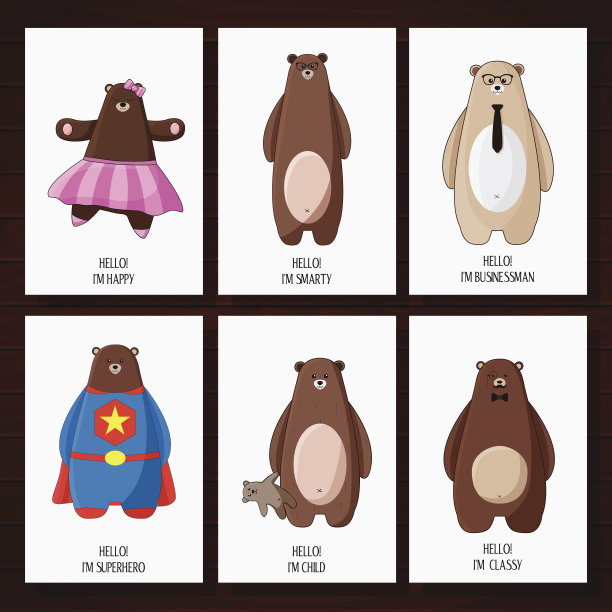 明信片与有趣的卡通潮熊。图片下载