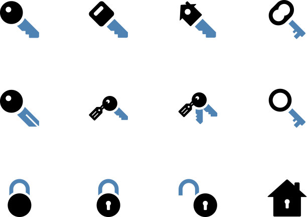 白色背景上的关键双色图标。图片下载