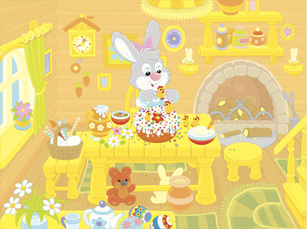 复活节兔子在做节日蛋糕图片下载
