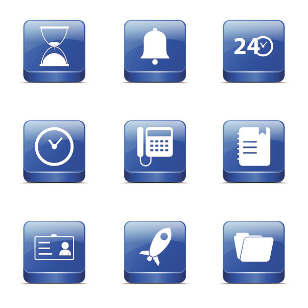 时间持续时间正方形向量蓝色图标设计集图片下载