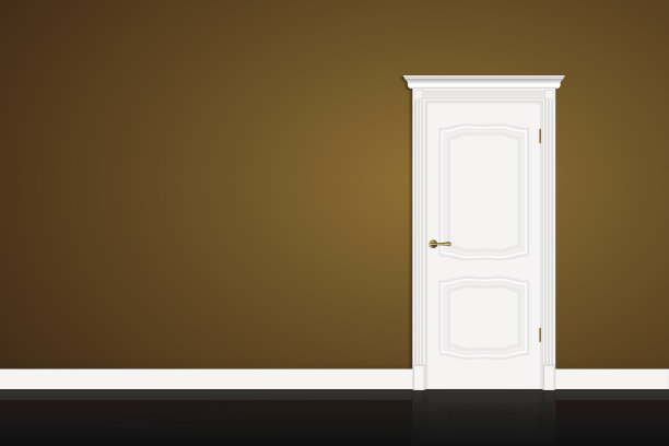 白色的门关在棕色的墙上。向量图片下载