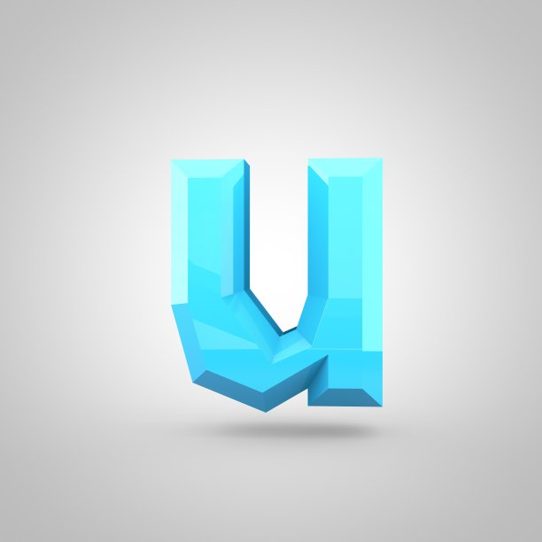蓝色低聚字母字母U小写孤立在白色背景。图片下载