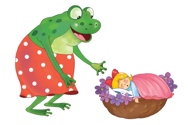 拇指姑娘。童话故事。对儿童插图。着色页面。可爱和有趣的卡通人物图片下载