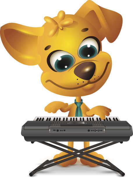 黄狗在玩电子合成器图片下载