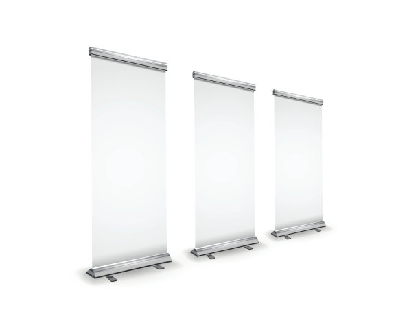 三个空白的现实卷起横幅与阴影透视在白色上图片下载