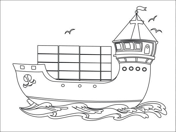 漂浮的海上货船的轮廓图像。图片下载