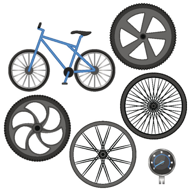 套不同的车轮，自行车和速度表隔离在白色图片下载