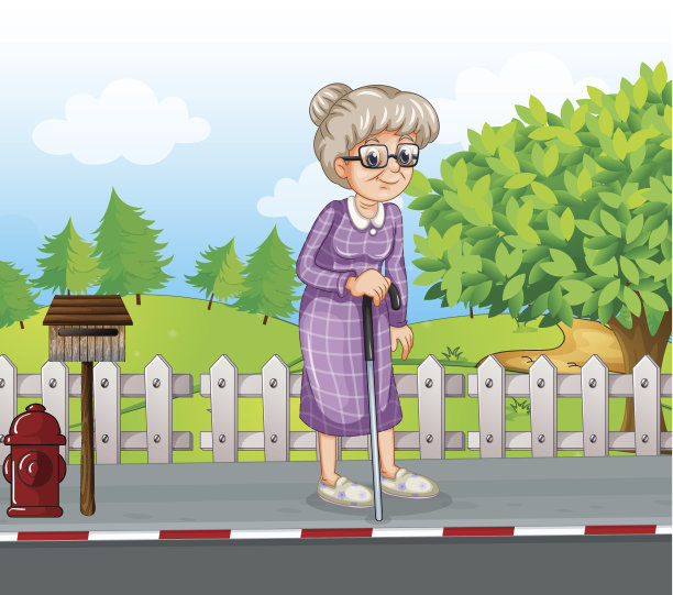 街上的老妇人拄着拐杖站在信箱旁边图片下载