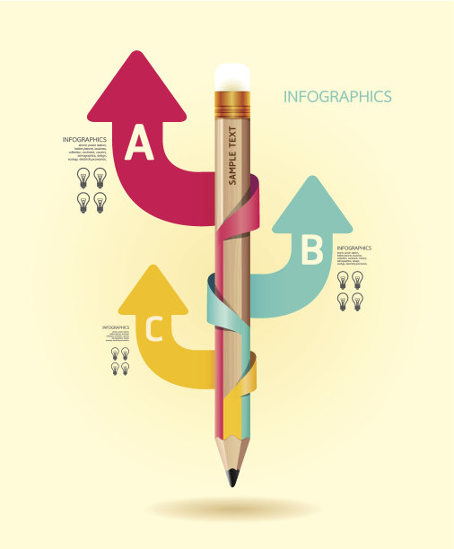 创意信息图表模板与铅笔丝带横幅图片下载