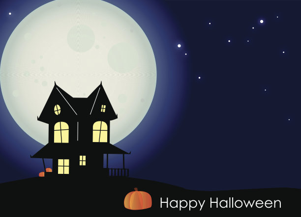 可怕的黑暗景色与老房子和大满月图片下载