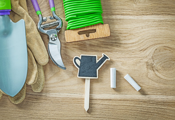 园艺手套、剪枝夹、铁丝锹组成图片下载