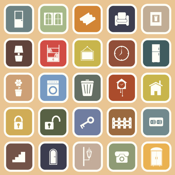 房子相关的平面图标在橙色的背景图片下载