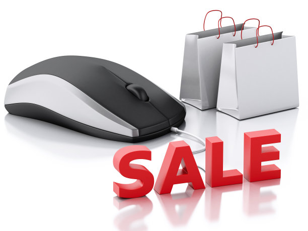 3d电脑鼠标与购物袋。电子商务图片下载