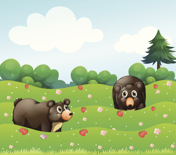 两只熊在花园里图片下载