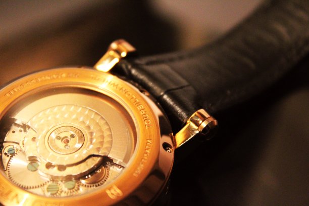 金色豪华腕表背面(宏)图片下载