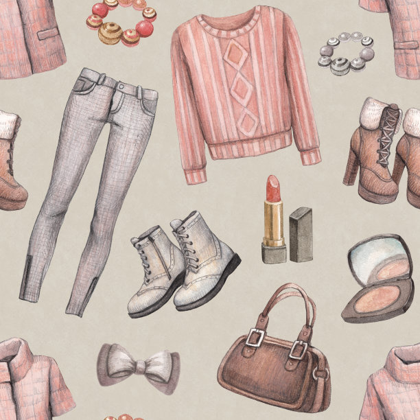 时尚的模式。水彩illustraton素材图片