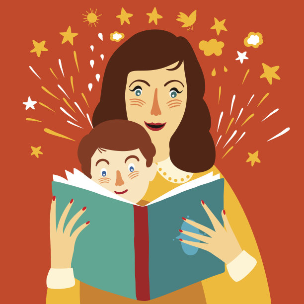 母亲在为她的孩子读插图书图片下载