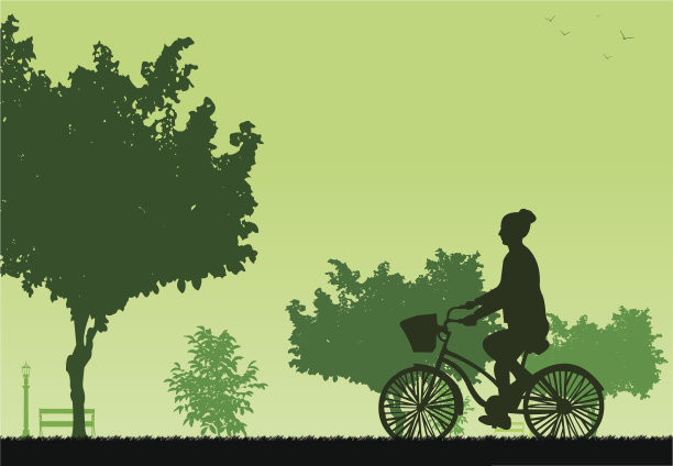 女孩骑在公园的春天剪影图片下载